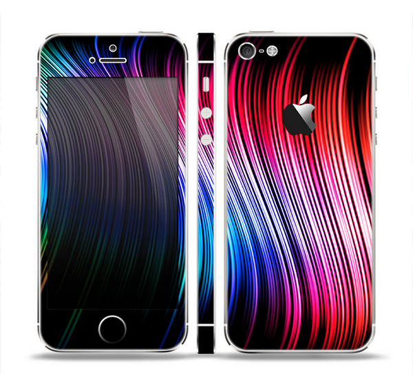 The Neon Rainbow Wavy Strips Skin Set for the Apple iPhone 5