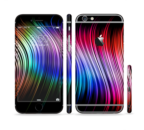 The Neon Rainbow Wavy Strips Sectioned Skin Series for the Apple iPhone 6