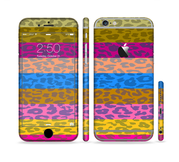 The Neon Striped Cheetah Animal Print Sectioned Skin Series for the Apple iPhone 6 Plus