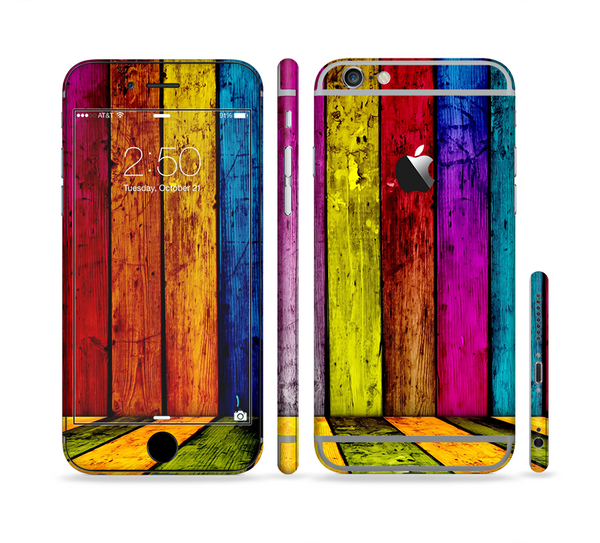 The Neon Wood Color-Planks Sectioned Skin Series for the Apple iPhone 6