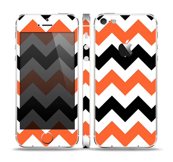 The Orange & Black Chevron Pattern Skin Set for the Apple iPhone 5