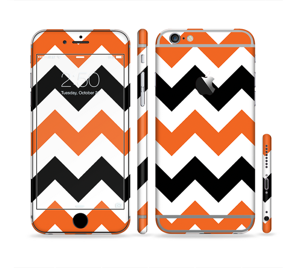 The Orange & Black Chevron Pattern Sectioned Skin Series for the Apple iPhone 6 Plus