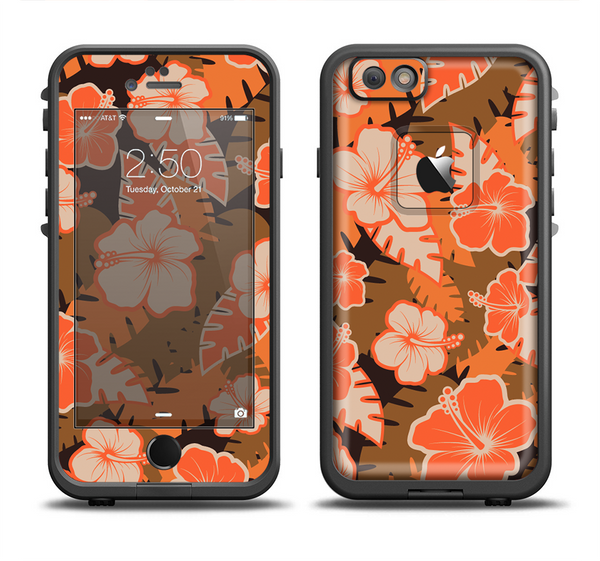 The Orange & Black Hawaiian Floral Pattern V4 Apple iPhone 6 LifeProof Fre Case Skin Set