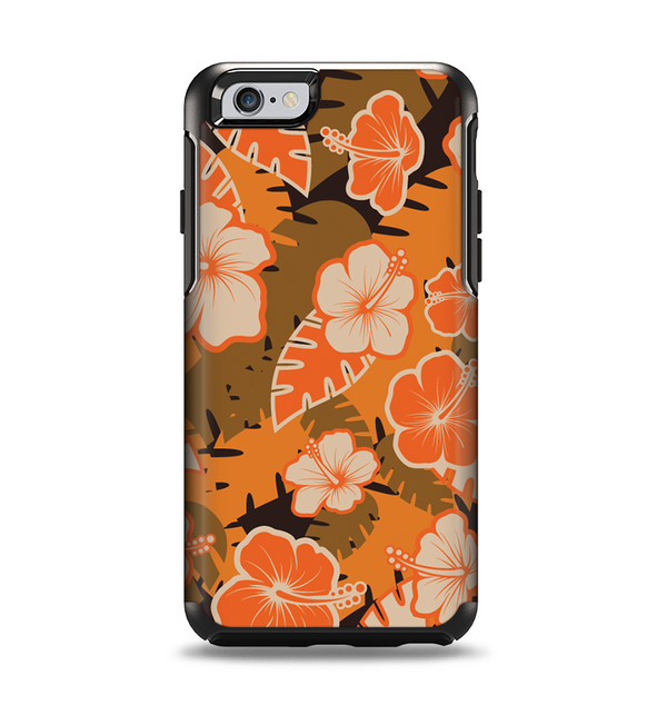 The Orange & Black Hawaiian Floral Pattern V4 Apple iPhone 6 Otterbox Symmetry Case Skin Set