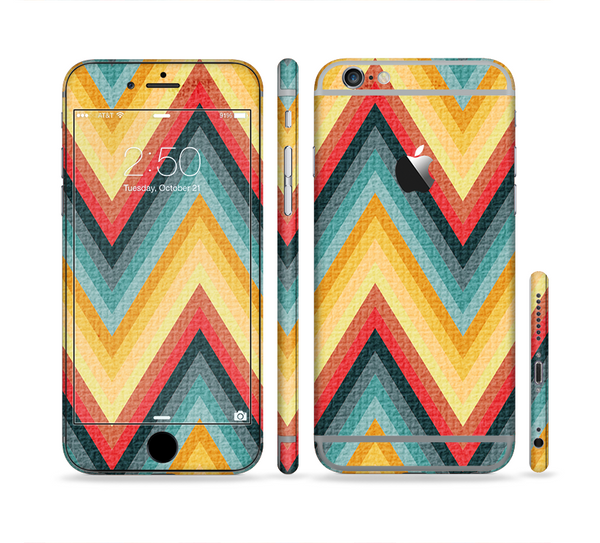 The Orange & Blue Chevron Textured Sectioned Skin Series for the Apple iPhone 6