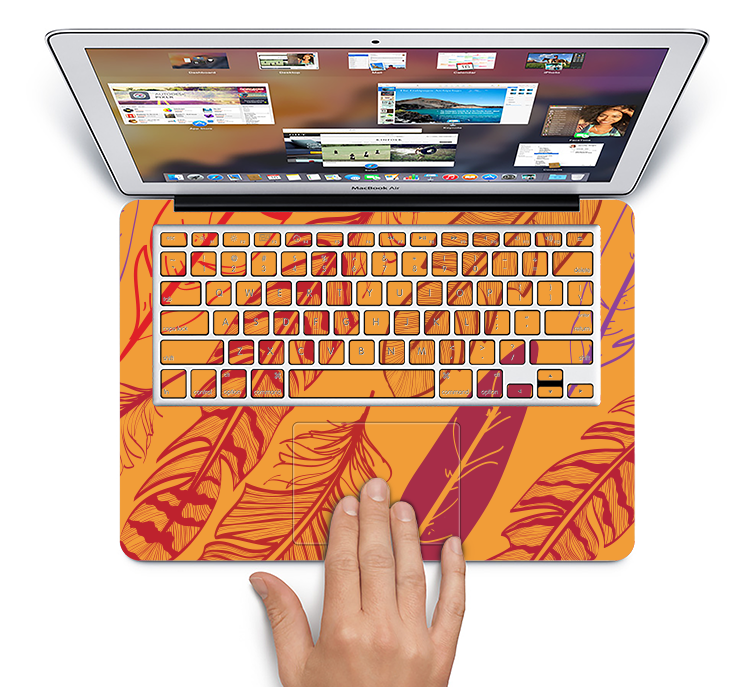 The Orange and Red Vector Feathers Skin Set for the Apple MacBook Pro 15" with Retina Display