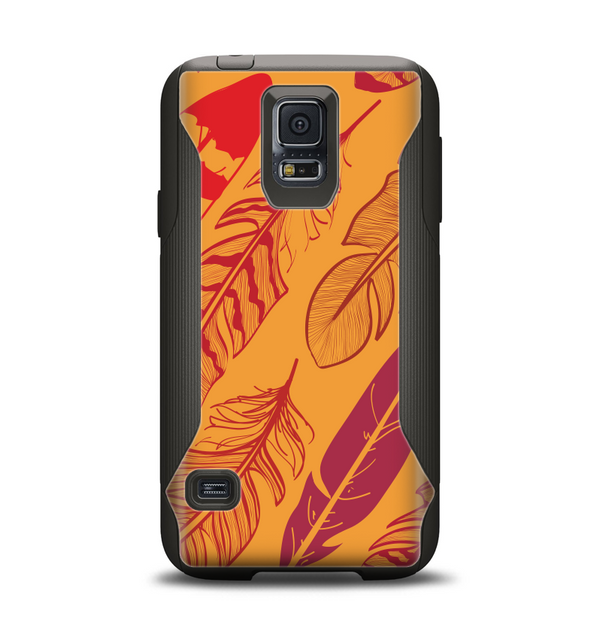 The Orange and Red Vector Feathers Samsung Galaxy S5 Otterbox Commuter Case Skin Set