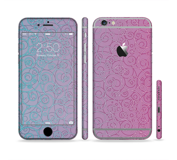 The OverLock Pink to Blue Swirls Sectioned Skin Series for the Apple iPhone 6