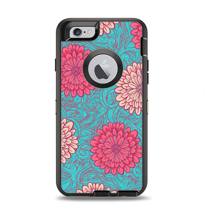 The Pink & Blue Floral Illustration Apple iPhone 6 Otterbox Defender Case Skin Set