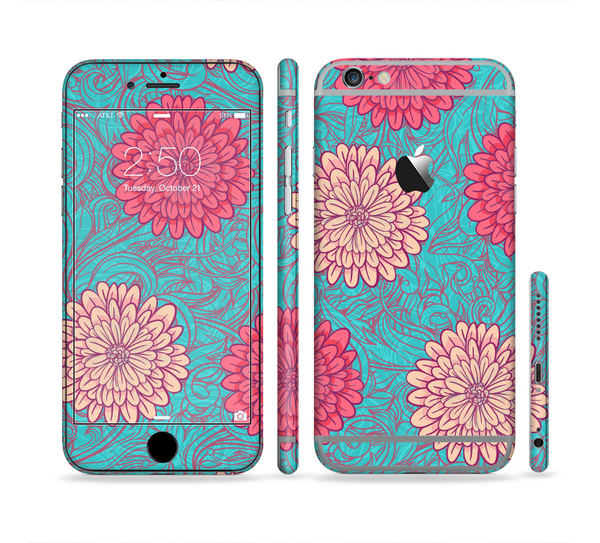 The Pink & Blue Floral Illustration Sectioned Skin Series for the Apple iPhone 6s