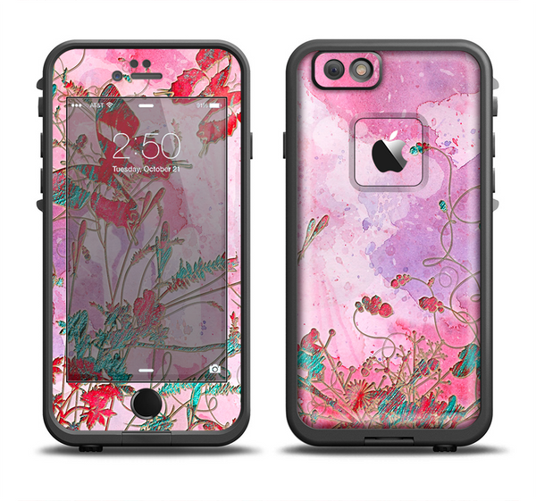 The Pink Bright Watercolor Floral Apple iPhone 6 LifeProof Fre Case Skin Set