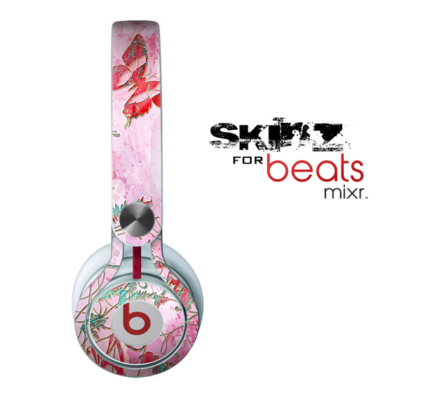 The Pink Bright Watercolor Floral Skin for the Beats by Dre Mixr Headphones