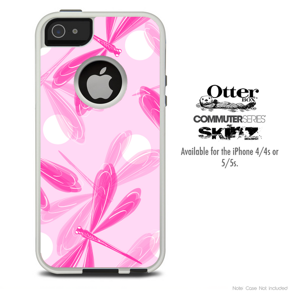 The Pink DragonFly Bundle Skin For The iPhone 4-4s or 5-5s Otterbox Commuter Case