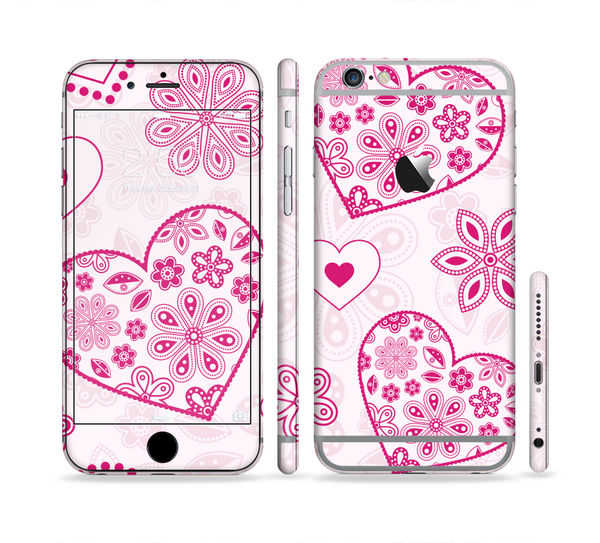 The Pink Floral Designed Hearts Sectioned Skin Series for the Apple iPhone 6 Plus