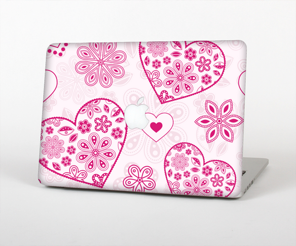 The Pink Floral Designed Hearts Skin Set for the Apple MacBook Air 13"