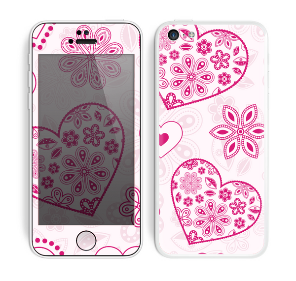 The Pink Floral Designed Hearts Skin for the Apple iPhone 5c