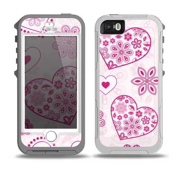 The Pink Floral Designed Hearts Skin for the iPhone 5-5s OtterBox Preserver WaterProof Case