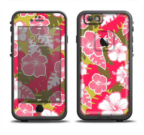 The Pink & Green Hawaiian Floral Pattern V4 Apple iPhone 6 LifeProof Fre Case Skin Set