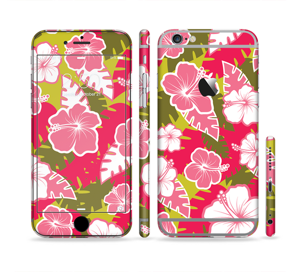 The Pink & Green Hawaiian Floral Pattern V4 Sectioned Skin Series for the Apple iPhone 6 Plus