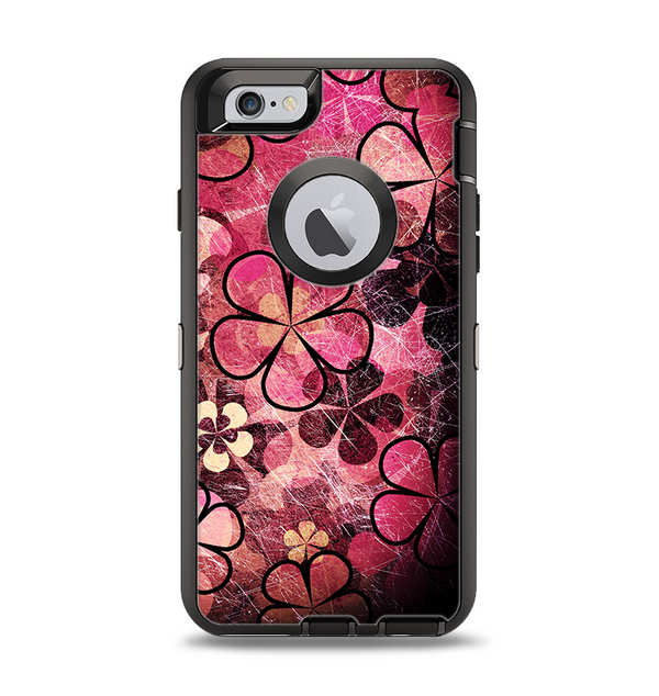 The Pink Grungy Floral Abstract Apple iPhone 6 Otterbox Defender Case Skin Set