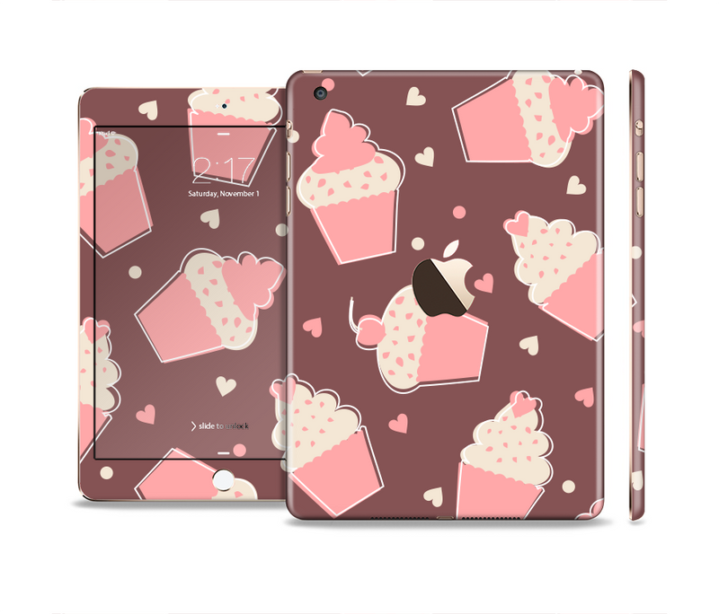 The Pink Outlined Cupcake Pattern Full Body Skin Set for the Apple iPad Mini 3