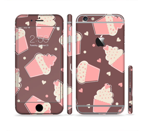 The Pink Outlined Cupcake Pattern Sectioned Skin Series for the Apple iPhone 6s