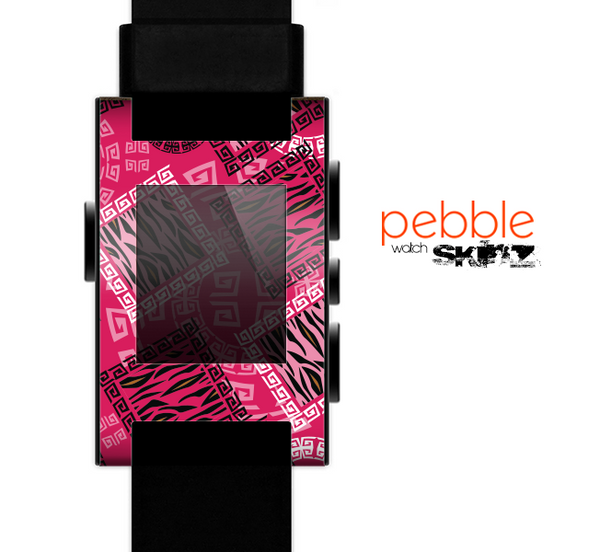 The Pink Patched Animal Print Skin for the Pebble SmartWatch