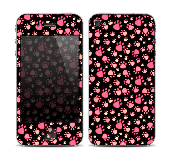 The Pink Paw Prints on Black Skin for the Apple iPhone 4-4s