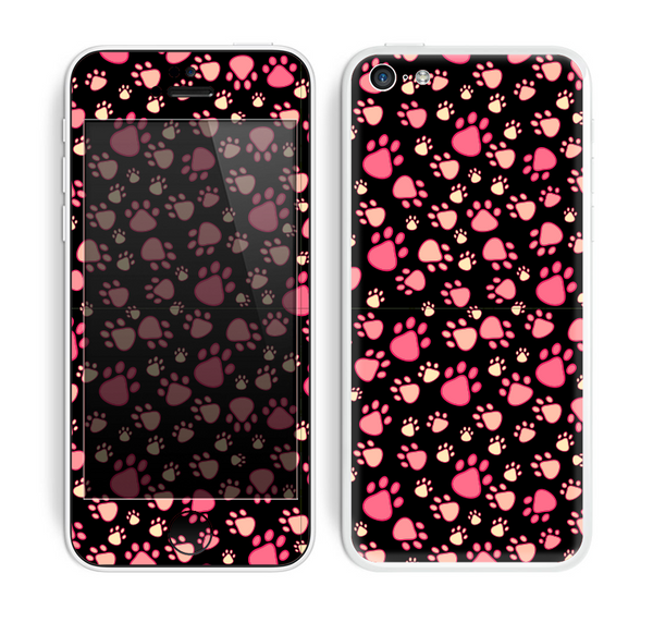 The Pink Paw Prints on Black Skin for the Apple iPhone 5c