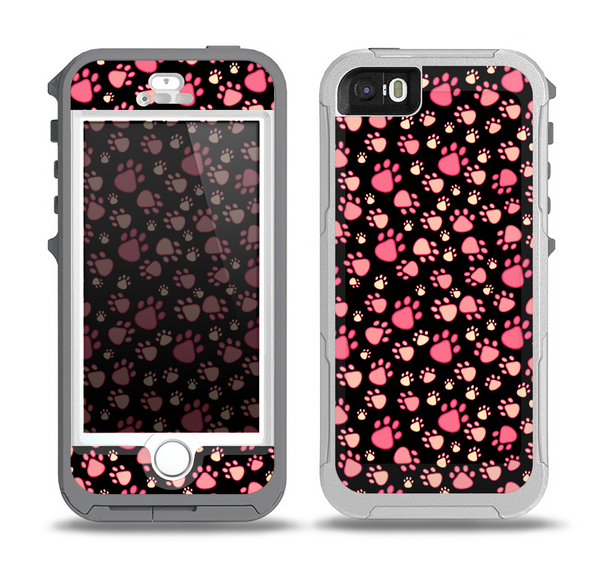 The Pink Paw Prints on Black Skin for the iPhone 5-5s OtterBox Preserver WaterProof Case