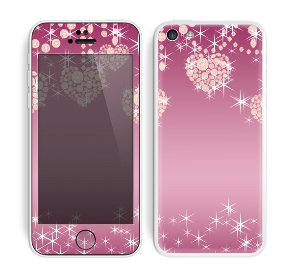 The Pink Sparkly Chandelier Hearts Skin for the Apple iPhone 5c