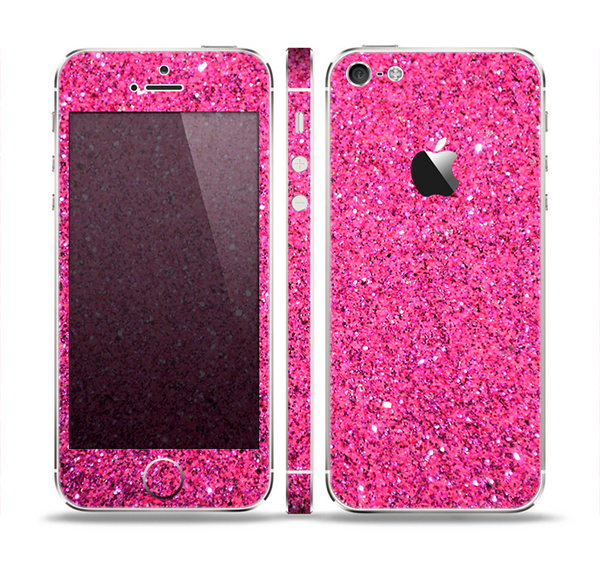 The Pink Sparkly Glitter Ultra Metallic Skin Set for the Apple iPhone 5