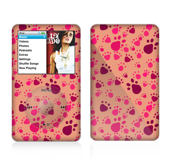 The Pink & Tan Paw Prints Skin For The Apple iPod Classic