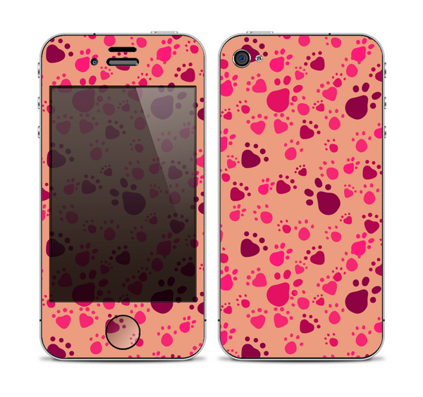 The Pink & Tan Paw Prints Skin for the Apple iPhone 4-4s