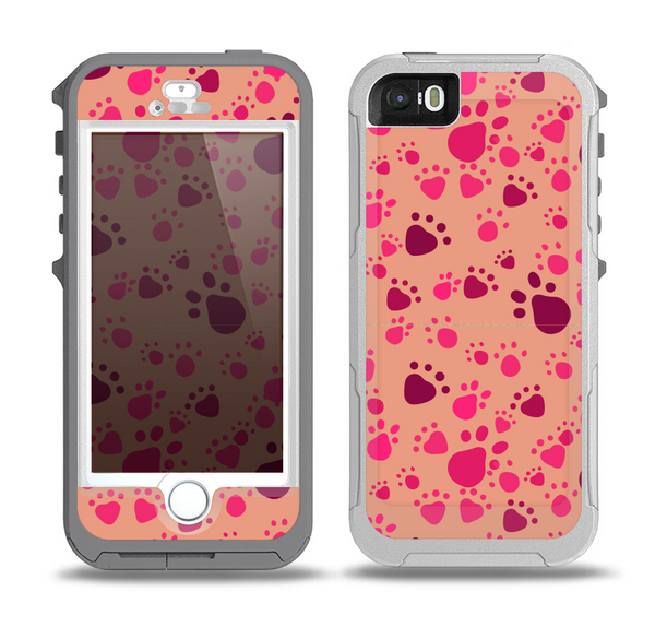The Pink & Tan Paw Prints Skin for the iPhone 5-5s OtterBox Preserver WaterProof Case