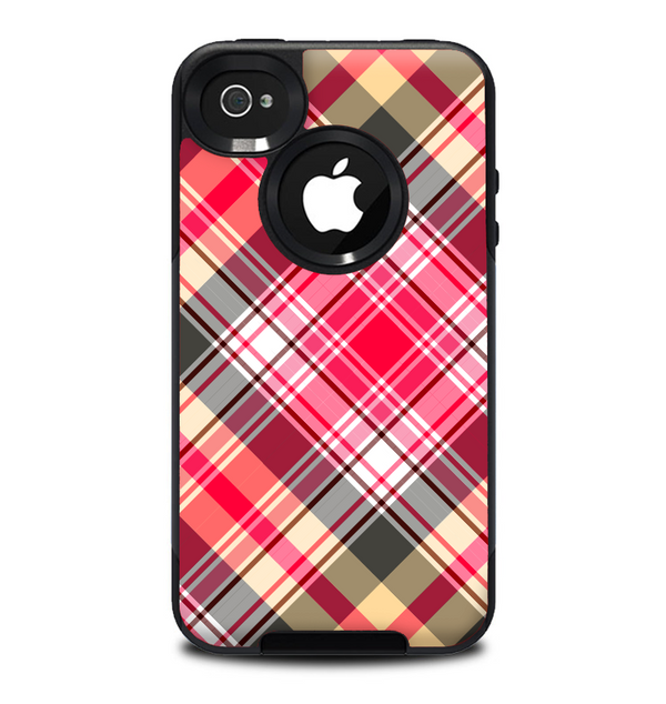 The Pink & Tan Plaid Layered Pattern V5 Skin for the iPhone 4-4s OtterBox Commuter Case