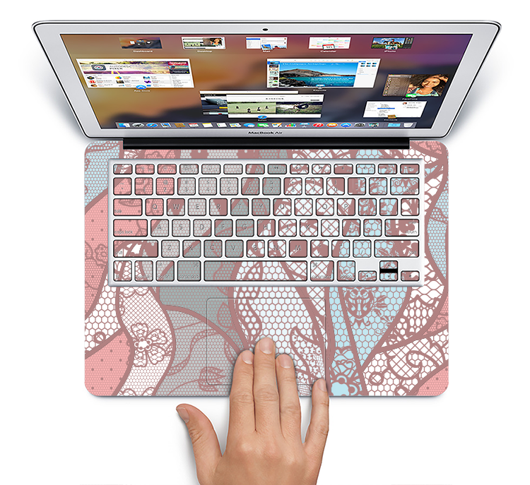 The Pink & Teal Lace Design Skin Set for the Apple MacBook Pro 15" with Retina Display