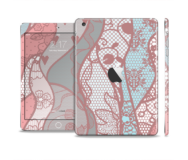 The Pink & Teal Lace Design Skin Set for the Apple iPad Mini 4