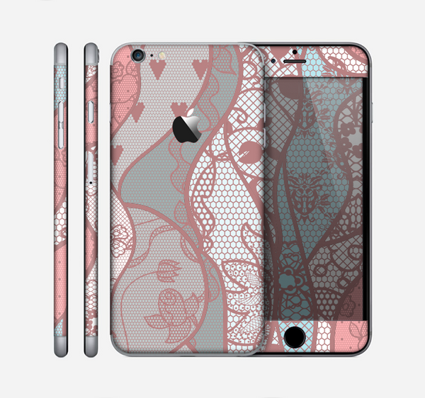 The Pink & Teal Lace Design Skin for the Apple iPhone 6 Plus