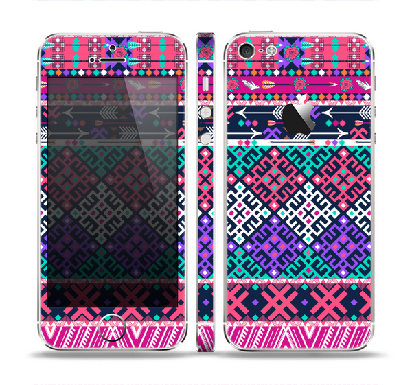 The Pink & Teal Modern Colored Aztec Pattern Skin Set for the Apple iPhone 5