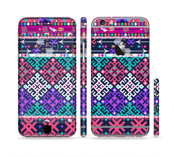 The Pink & Teal Modern Colored Aztec Pattern Sectioned Skin Series for the Apple iPhone 6