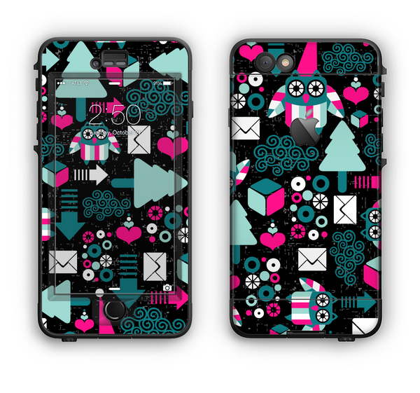 The Pink & Teal Owl Collaged Vector Shapes Apple iPhone 6 Plus LifeProof Nuud Case Skin Set