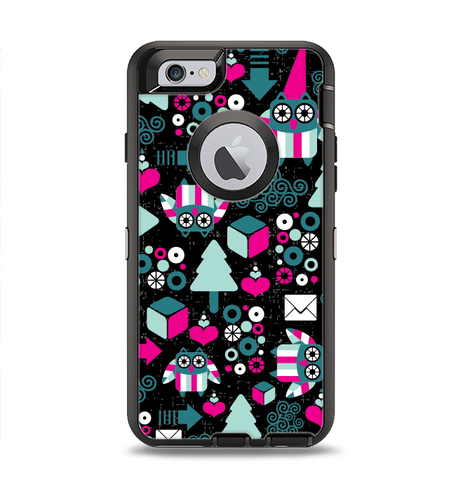 The Pink & Teal Owl Collaged Vector Shapes Apple iPhone 6 Otterbox Defender Case Skin Set