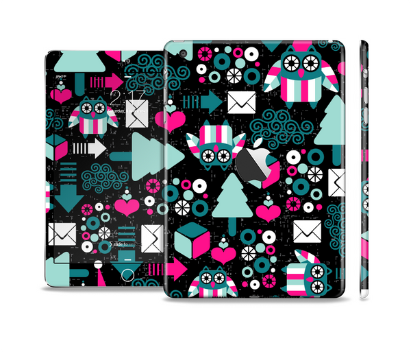 The Pink & Teal Owl Collaged Vector Shapes Skin Set for the Apple iPad Mini 4