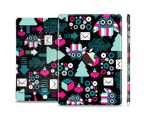 The Pink & Teal Owl Collaged Vector Shapes Full Body Skin Set for the Apple iPad Mini 3