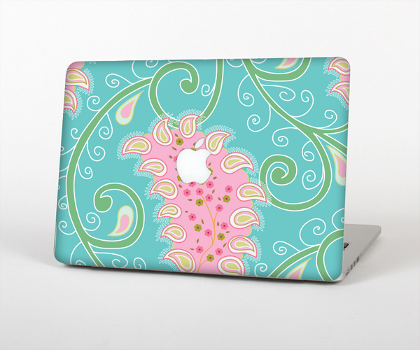 The Pink & Teal Paisley Design Skin Set for the Apple MacBook Pro 13" with Retina Display