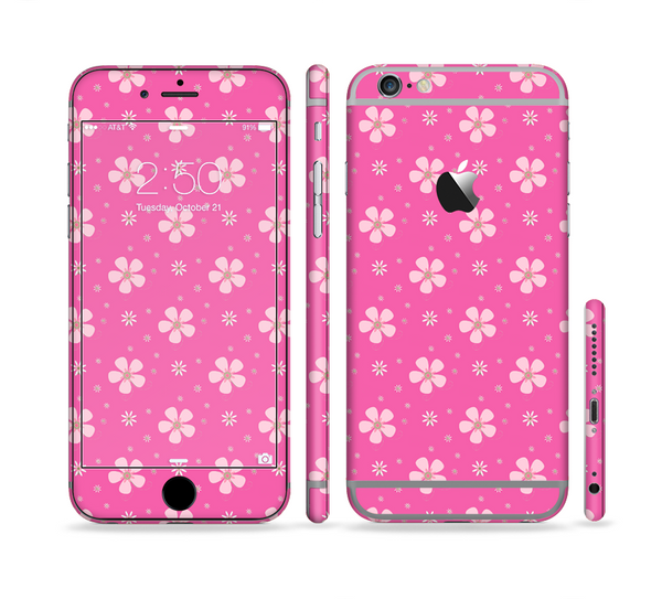 The Pink & Tiny White Floral Pattern Sectioned Skin Series for the Apple iPhone 6 Plus
