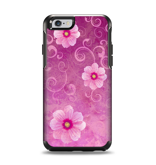 The Pink Vintage Flowers with Swirls Apple iPhone 6 Otterbox Symmetry Case Skin Set