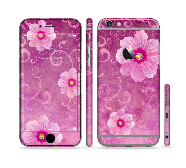 The Pink Vintage Flowers with Swirls Sectioned Skin Series for the Apple iPhone 6 Plus