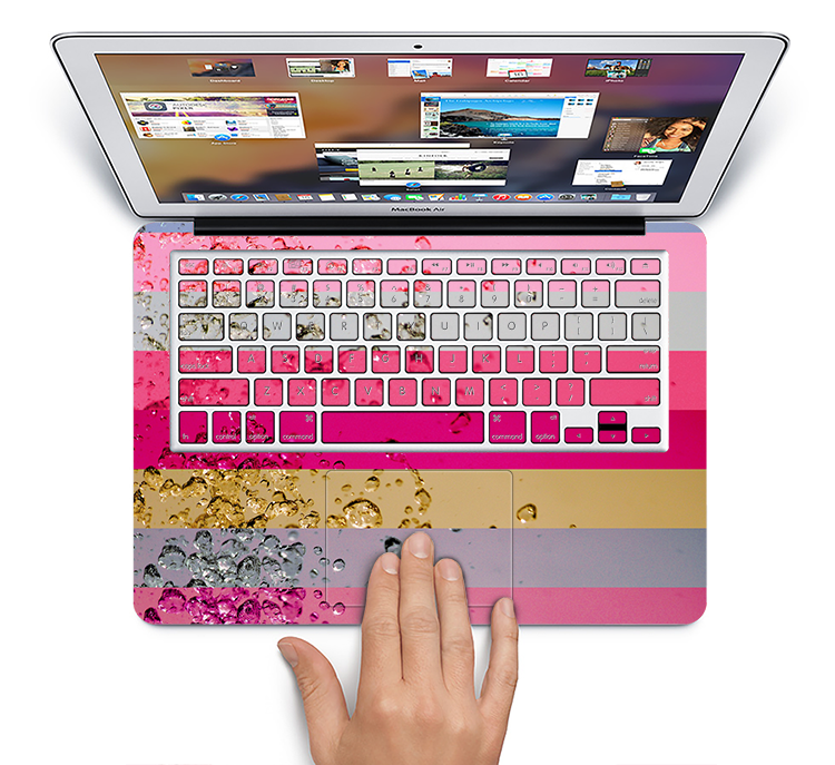 The Pink Water Stripes Skin Set for the Apple MacBook Pro 13" with Retina Display